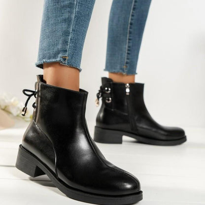 New round toe cross strap ankle boots