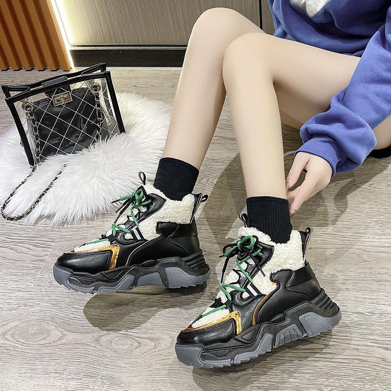 Winter lambs wool platform high-top shoes