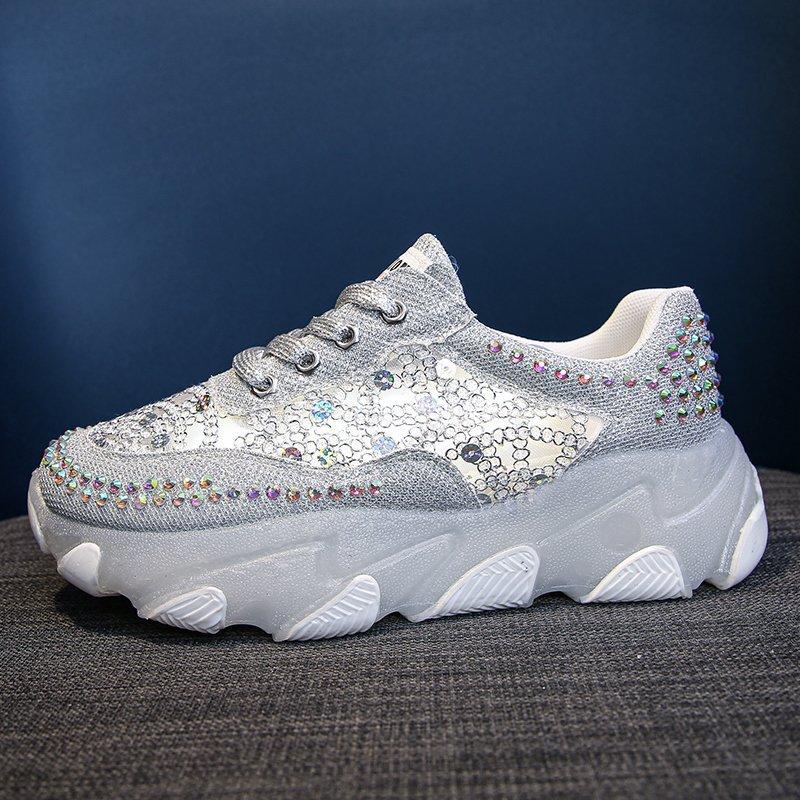 New breathable Rhinestone hollow sports shoes thick soled casual shoes