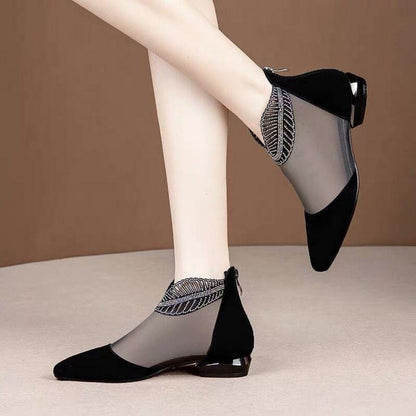 New hollow out soft leather mesh Rhinestone women's shoes