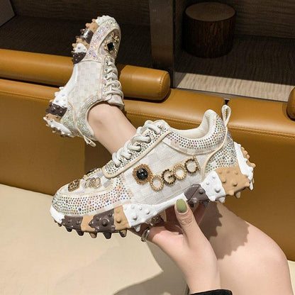 2023 New Flat Mesh Rhinestone Casual Sneakers