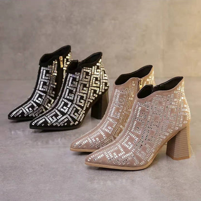 2023 New rhinestone high heel boots