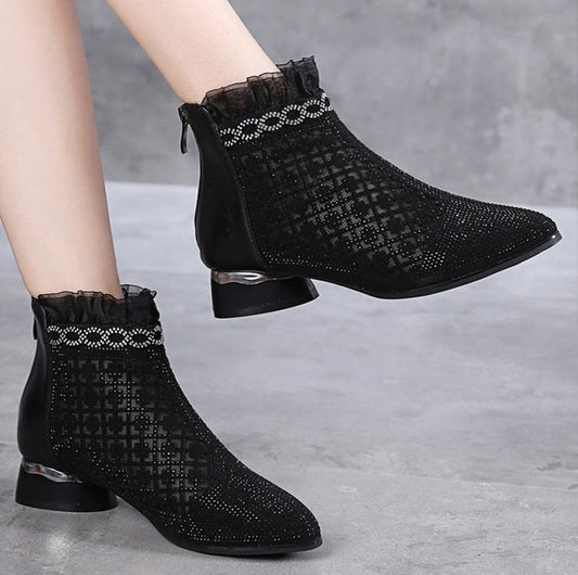 Lace mesh high heel boots