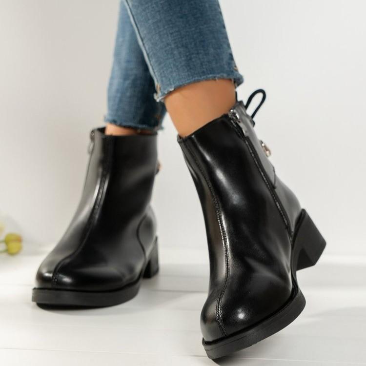 New round toe cross strap ankle boots