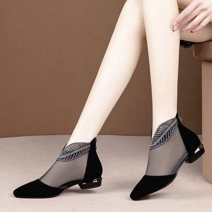 New hollow out soft leather mesh Rhinestone women's shoes