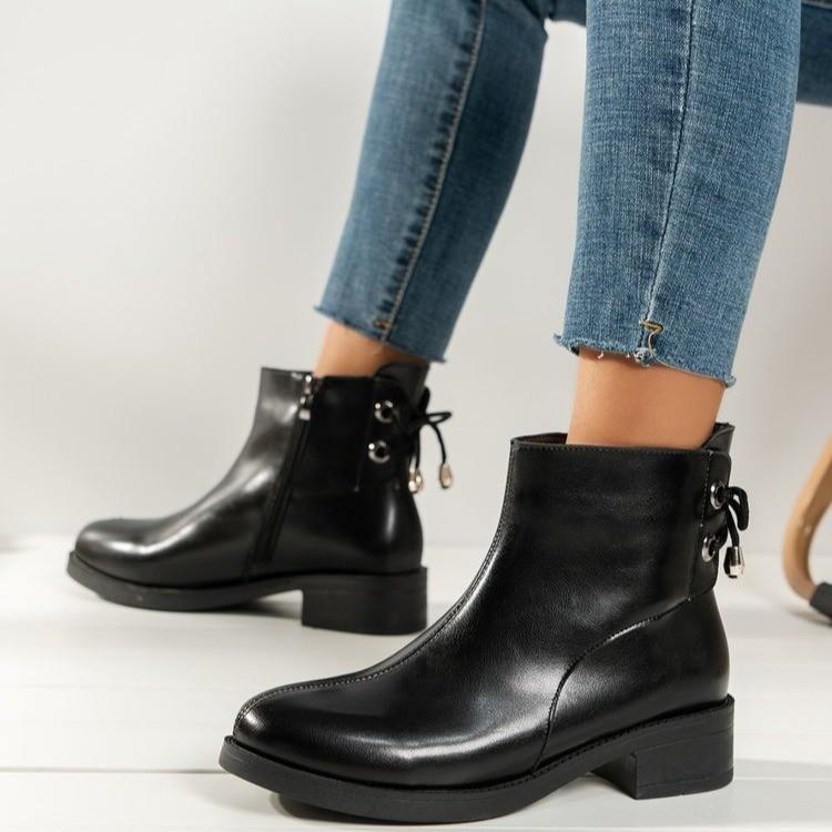 New round toe cross strap ankle boots