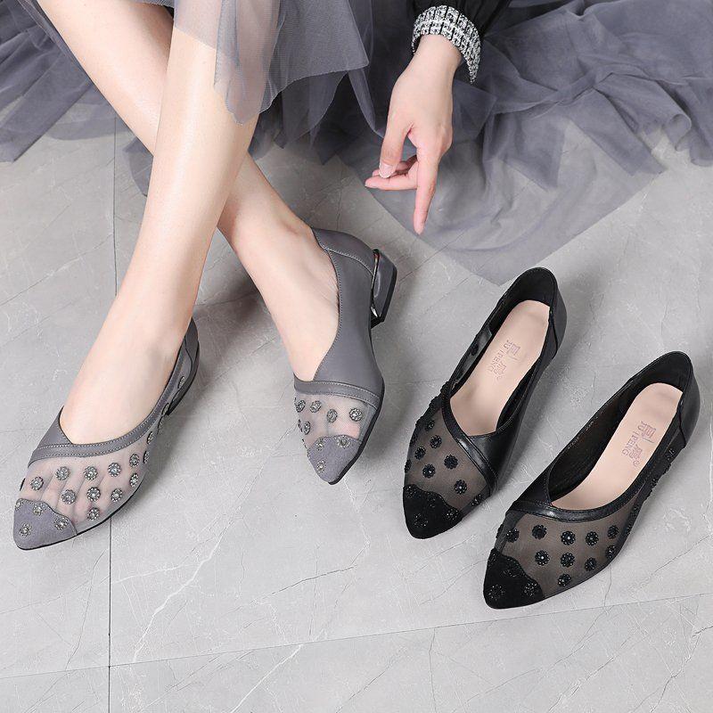 New hollow flat shoes breathable Rhinestone women's shoes