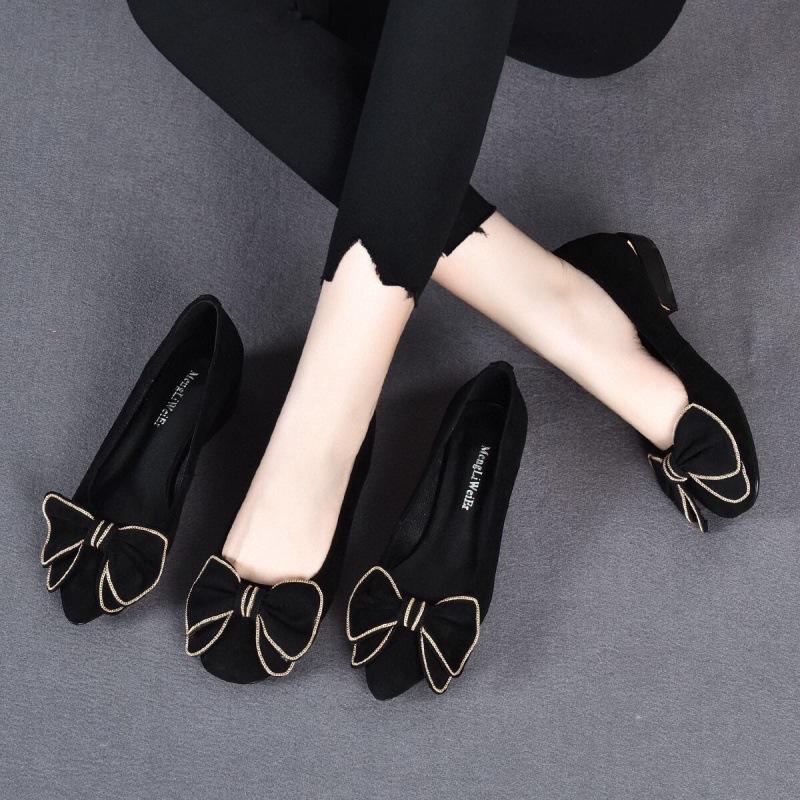 Soft Leather Chunky Heel Bow Casual Shoes