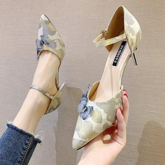 New fashion butterfly diamond studded buckle printed single shoes