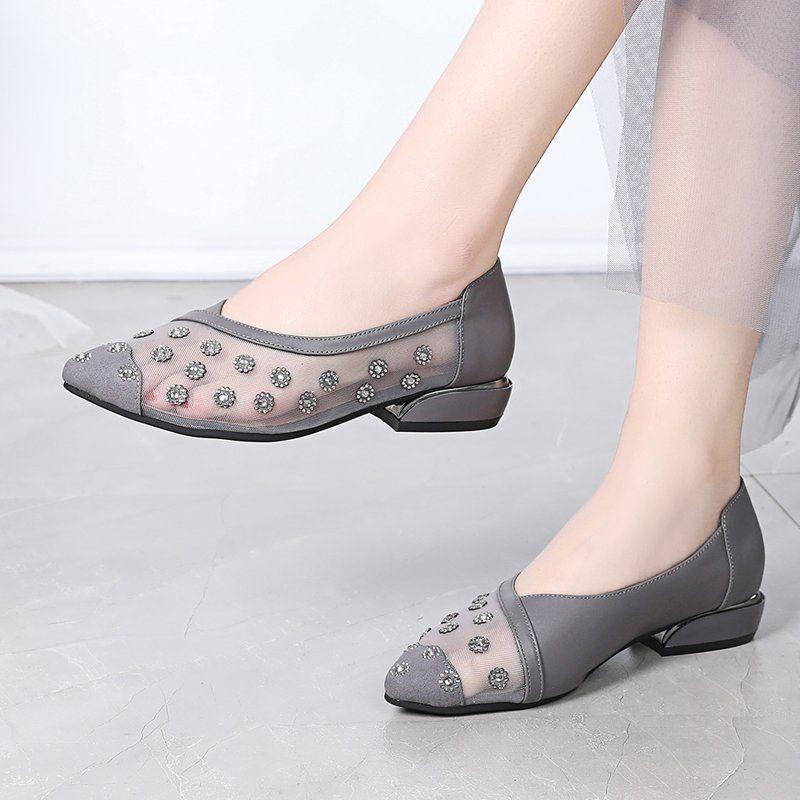 New hollow flat shoes breathable Rhinestone women's shoes