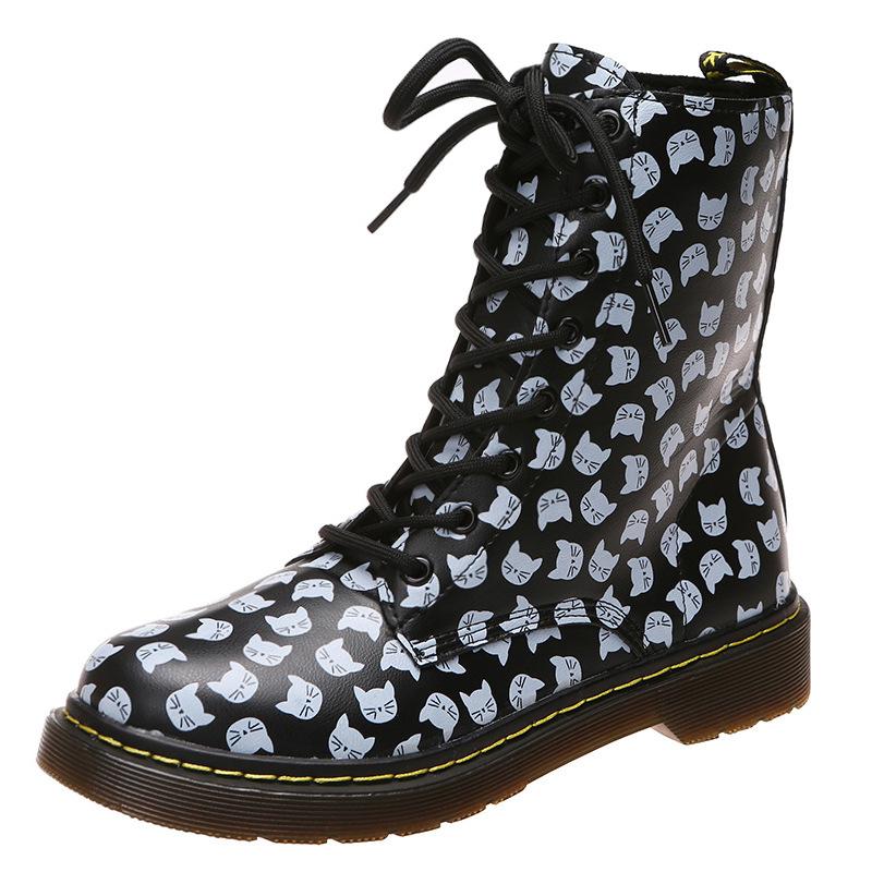 Autumn and winter new printed high top Martin boots