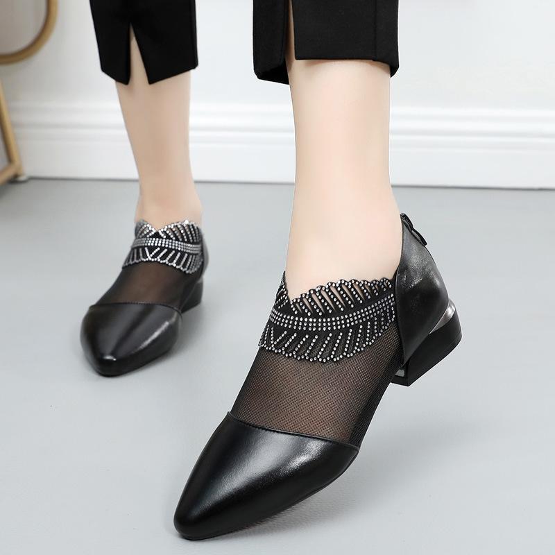 New hollow out soft leather mesh Rhinestone women's shoes