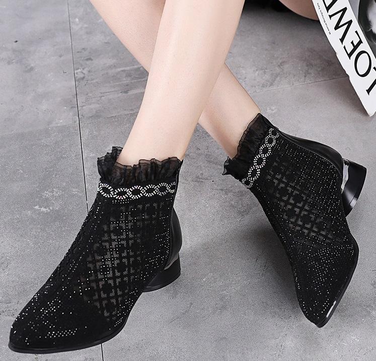 Lace mesh high heel boots