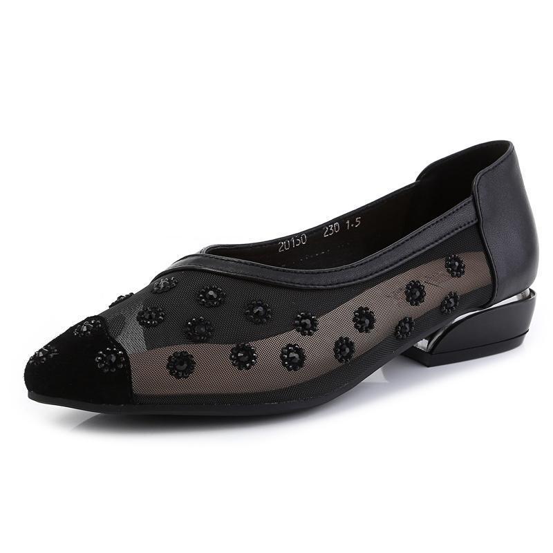 New hollow flat shoes breathable Rhinestone women's shoes