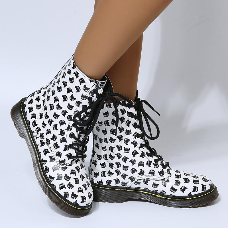 Autumn and winter new printed high top Martin boots