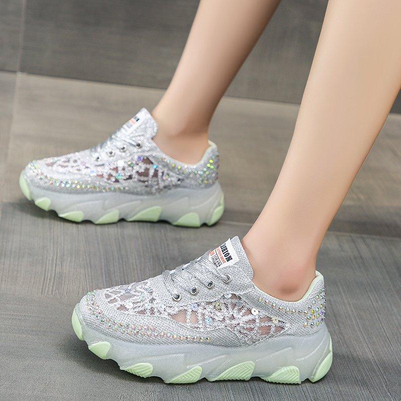 New breathable Rhinestone hollow sports shoes thick soled casual shoes