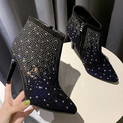 Women's Shining Thin Heel Zipper Ankle Boots