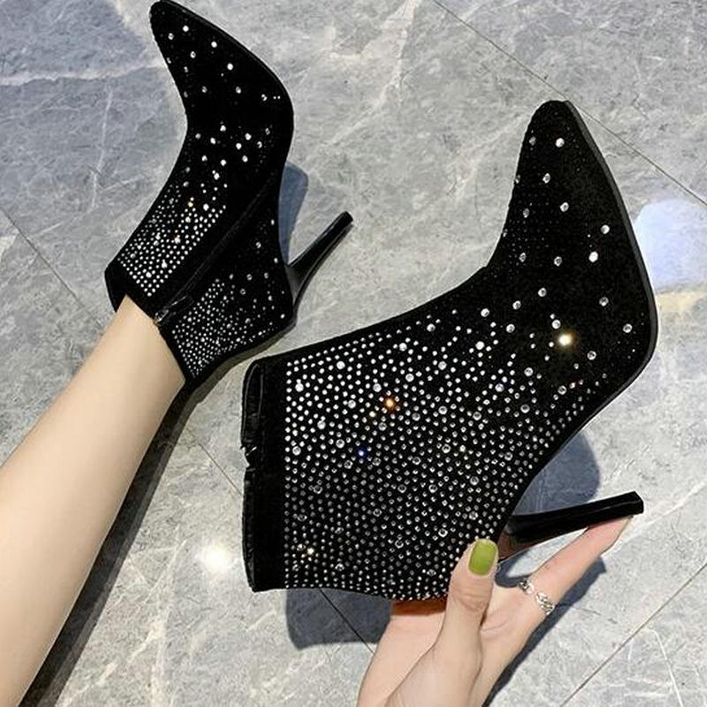 Women's Shining Thin Heel Zipper Ankle Boots