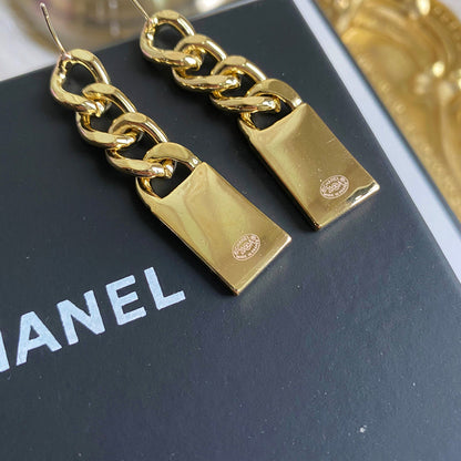 Fashionable Square Gold Chain Earrings