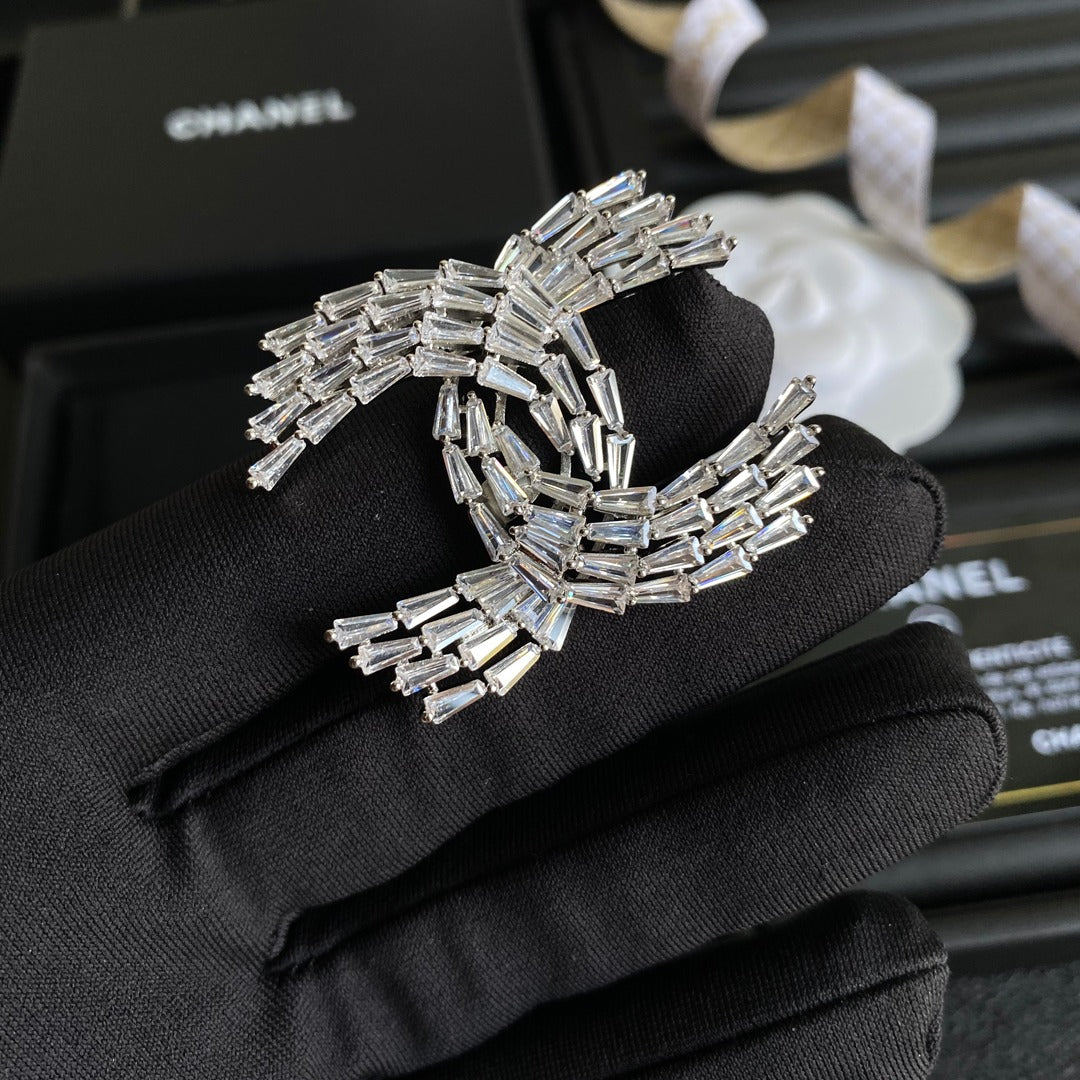 Sparkling Crystal Logo Brooch