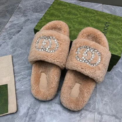 New Rhinestone Wool Slippers