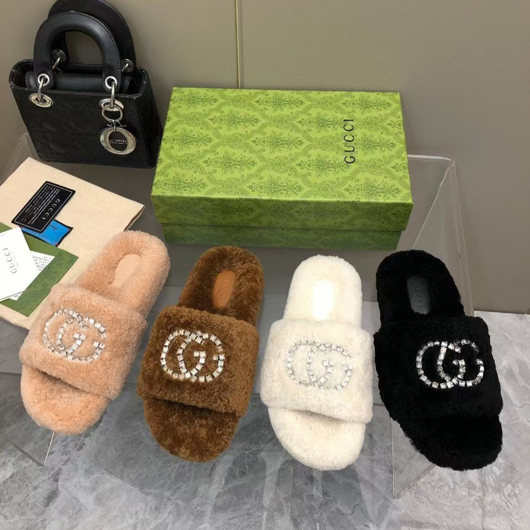 New Rhinestone Wool Slippers