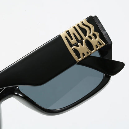 Metal Signature Temples Rectangular Sunglasses