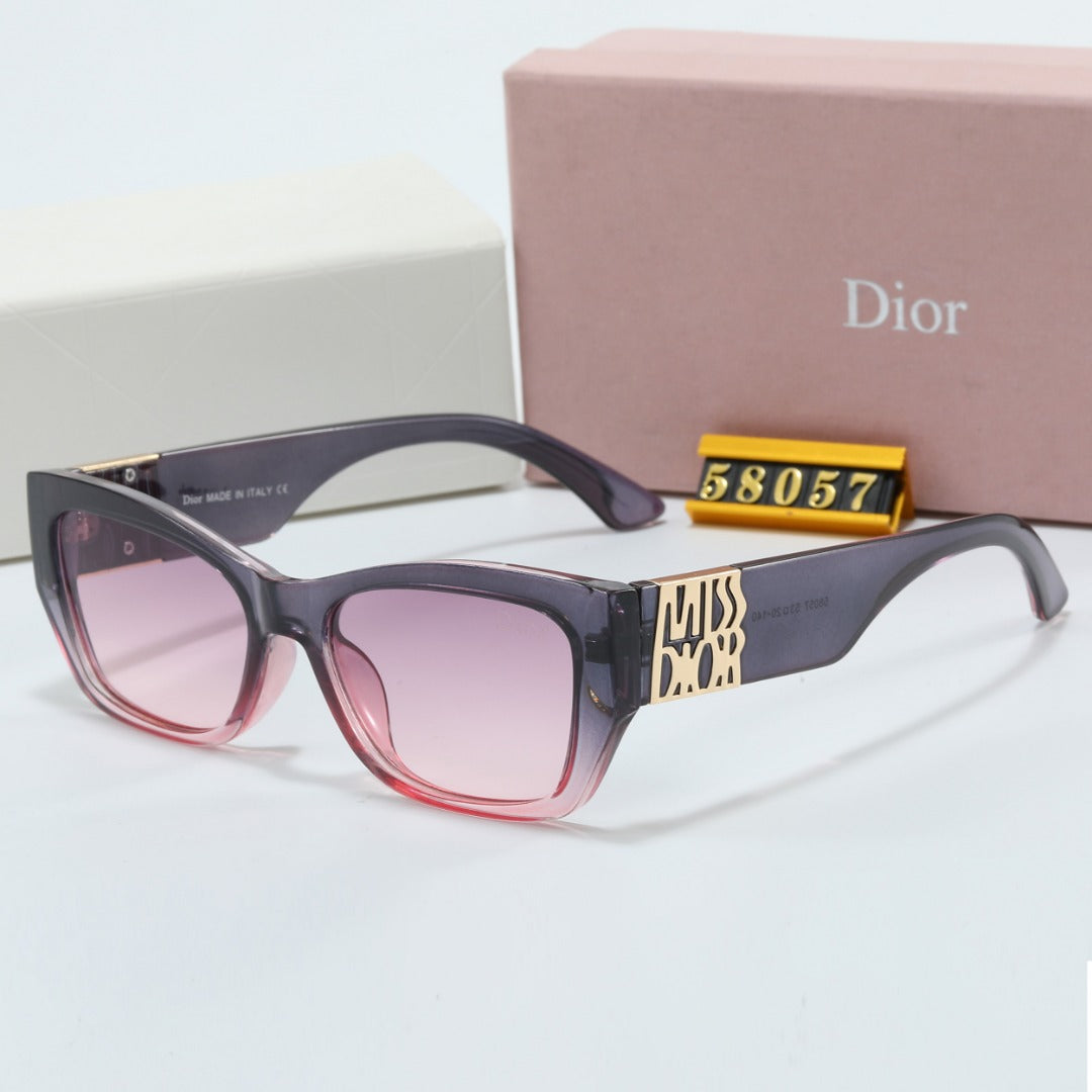 Metal Signature Temples Rectangular Sunglasses