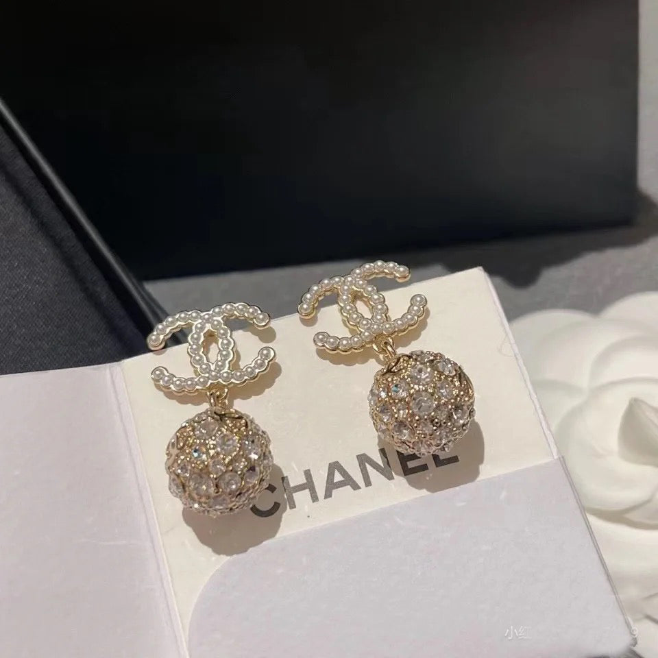 Shiny Diamond Ball Pendant Earrings